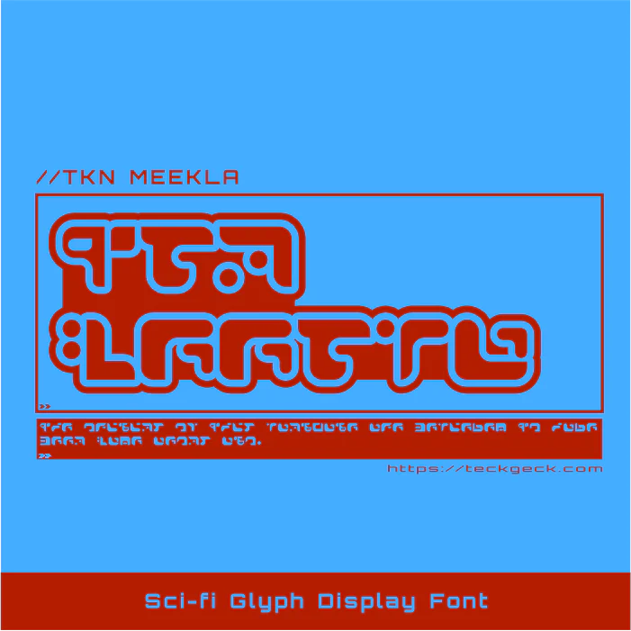 Meekla Y2K sci-fi display font title card showing [the word MEEKLA] in alien-style glyphs